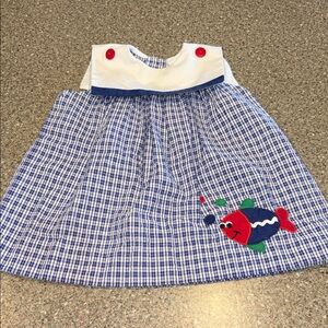 Vintage Melissa Jackson Blue and White Plaid Dress with Fish Appliqué